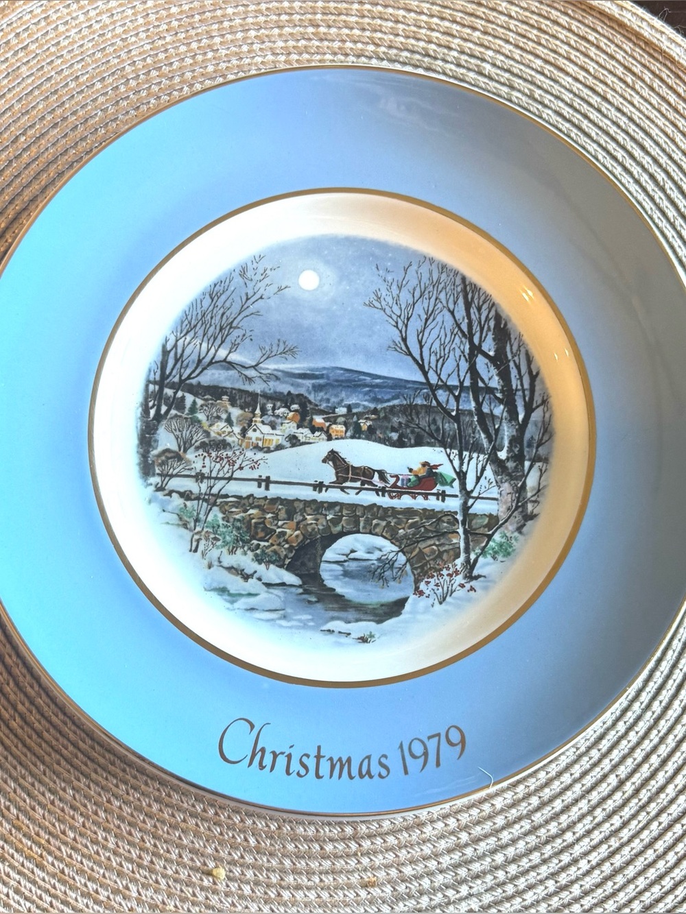 Avon Blue and Gold Holiday Sleigh Plate